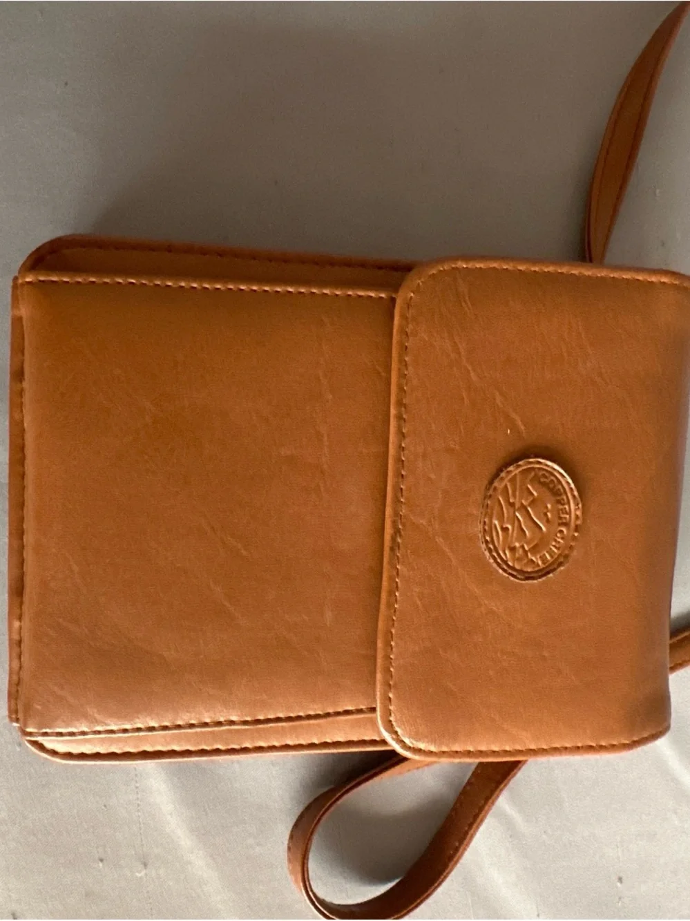 Copper Creek Chestnut Small Leather Messenger Crossbody with Embossed Logo